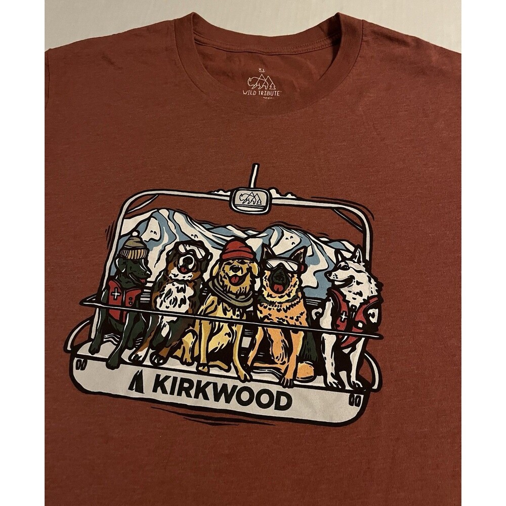 Wild Tribute Kirkwood Ski Resort CA Dogs Winter Mountain T-Shirt XL Forests
